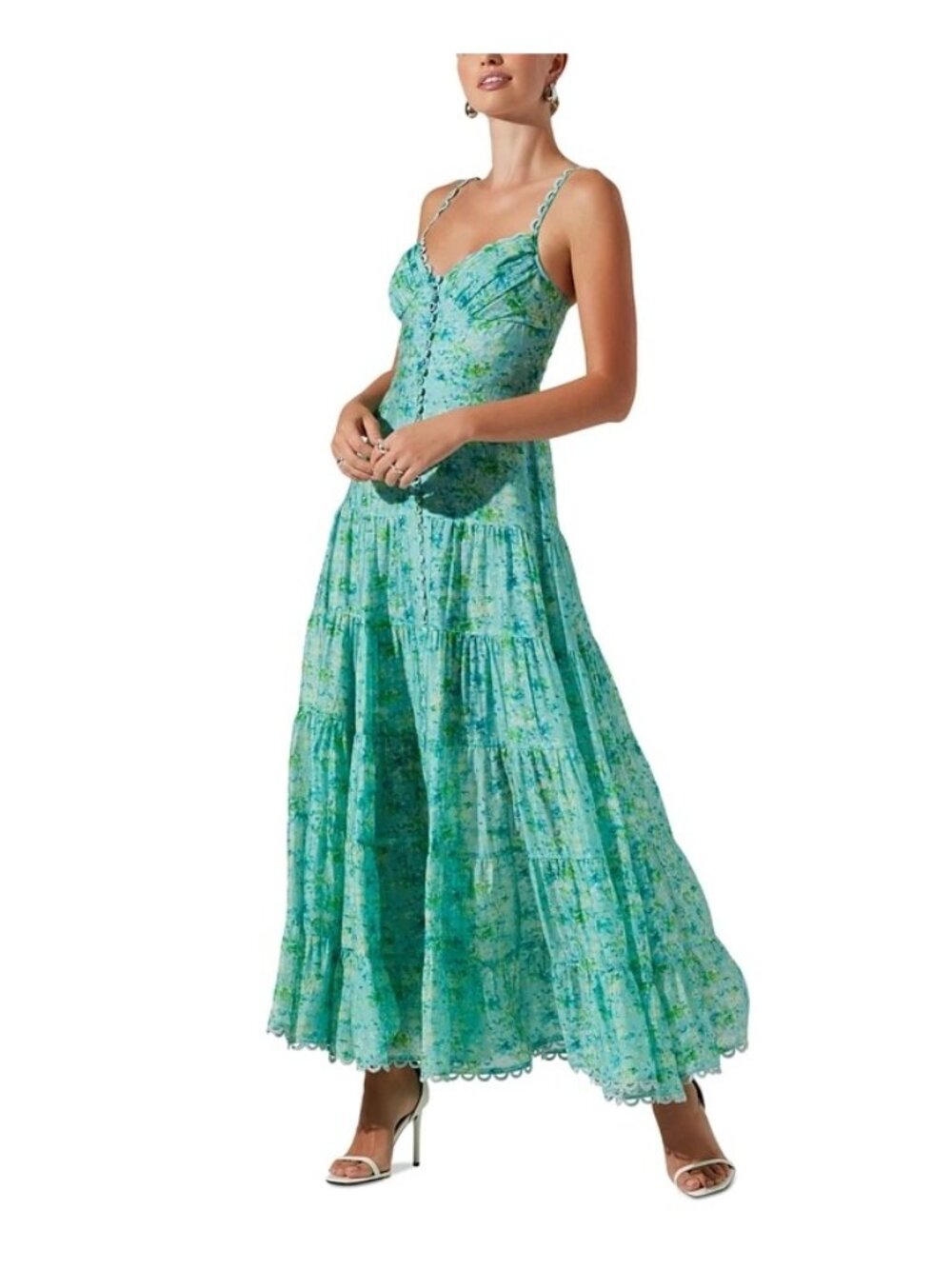 ASTR the Label Tazia Dress in Blue Floral Large New Womens Maxi Gown - Picture 11 of 11